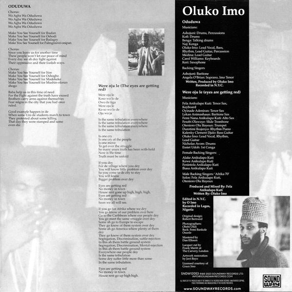 Image of Back Cover of 1314531C: LP - OLUKO IMO, Oduduwa (Soundway; SNDW12053, UK 2024 Reissue)   NEW/NEW