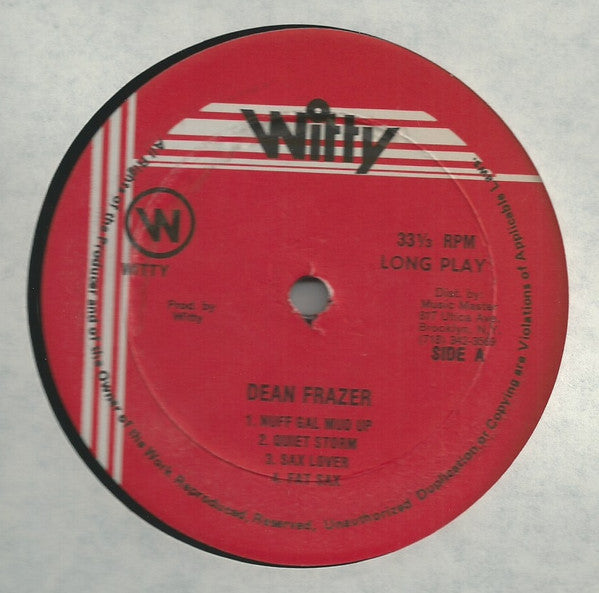 Image of Label Cover of 1314595C: LP - DEAN FRAZER, Dance Hall Sax (Witty; MMLP 010, US 1988) Lots of light marks, plays wel above grade. Light wear on sleeve.  VG/G+