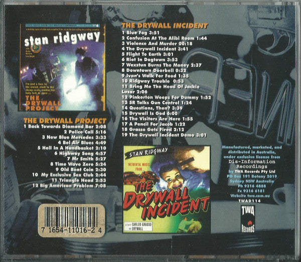 Image of Back Cover of 2334227E: 2xCD - STAN RIDGWAY, The Drywall Project / The Drywall Incident (TWA Records; TWAD114, Australia 1996, Jewel Case)   VG+/VG+