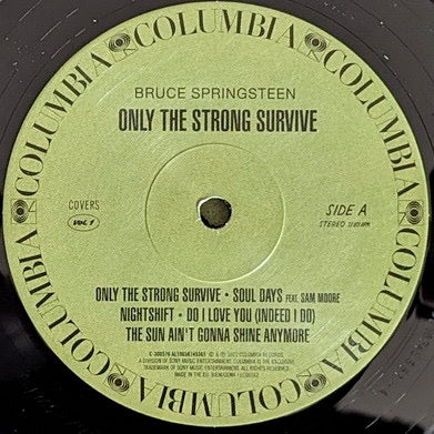 Image of Label Cover of 1424034E: 2xLP - BRUCE SPRINGSTEEN, Only The Strong Survive (Sony; 19658745361, UK 2022, Gatefold, 2 Inners & Booket, Side A and C lacquer cut by Joe Nino-Hernes (JN-H in runouts) and side B by Chris Bellman (CB in runout).)   VG+/VG+