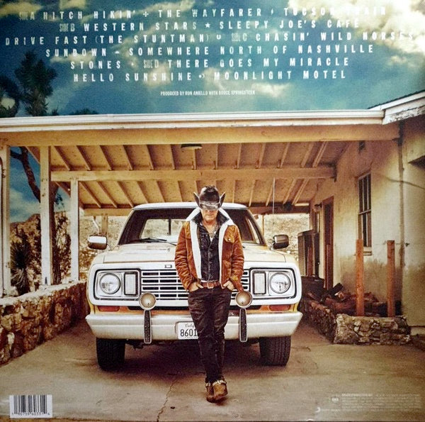 Image of Back Cover of 2344223S: 2xLP - BRUCE SPRINGSTEEN, Western Stars (Columbia; 19075937511, Europe 2019, Gatefold, 2 Inners, Download Code; Blue Vinyl) Very light wear to sleeve.  VG+/VG+