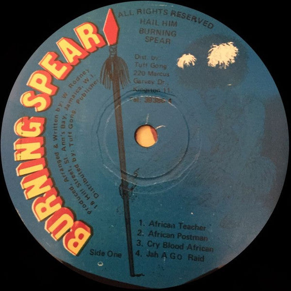 Image of Label Cover of LP - VG/VG - BURNING SPEAR, Hail H.I.M. (Burning Spear; , Jamaica 1990s Reissue), Edge wear, a couple small dents on cover. Slightly hazy disc.,  - 3846101S