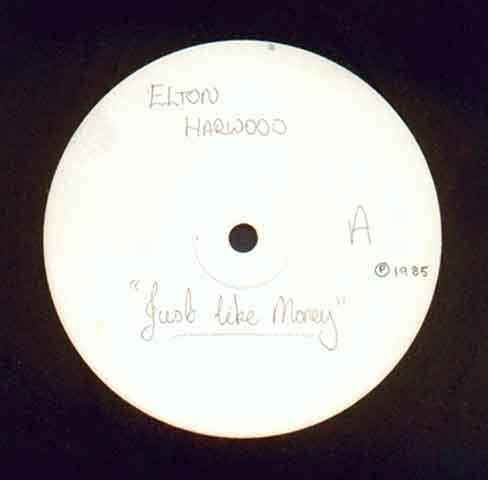 Image of Front Cover of 1424089E: LP - ELTON HARWOOD, Just Like Money / Instrumental (Harwood; HARD-01, UK 1985, White Label Promo, Plain Sleeve) Many surface hairlines. Plays with some light clicks/pops in places but otherwise plays very well. Blank labels with a red biro mark on B side.  /G+