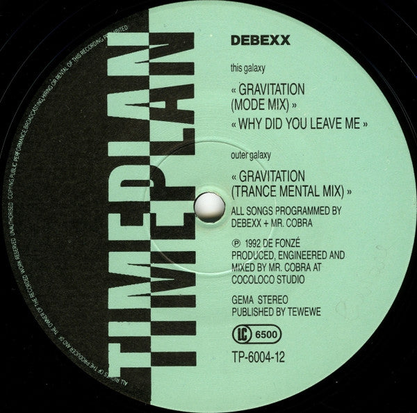 Image of Front Cover of 1444097S: 12" - DEBEXX, Gravitation (Timeplan; TP-6004-12, Germany 1992) Light marks only  /VG