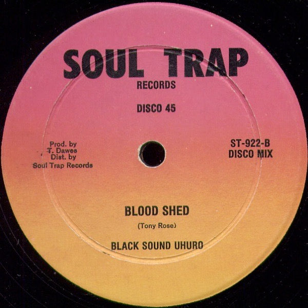 Image of Back Cover of 1414216C: 12" - BLACK SOUND UHURO, Garvey Days / Blood Shed (Soul Trap Records; ST-922, US 1977) Plays above grade with only light surface noise. Lots of light marks and some groove wear.  /G