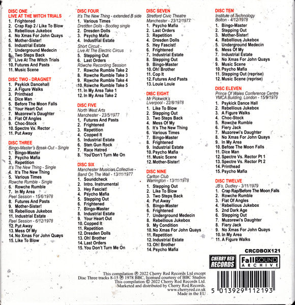 Image of Back Cover of 8xCD - EX/EX - THE FALL, [1970s] (Cherry Red; CRCDBOX121, UK 2022, Box Set, Booklet), ,  - 3956068S