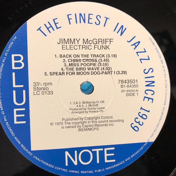 Image of Label Cover of LP - VG/VG - JIMMY MCGRIFF, Electric Funk (Blue Note; 0777 7 84350 1 3, UK & Europe 1997 Reissue, Glossy Sleeve, Label Variation), ,  - 3226400E