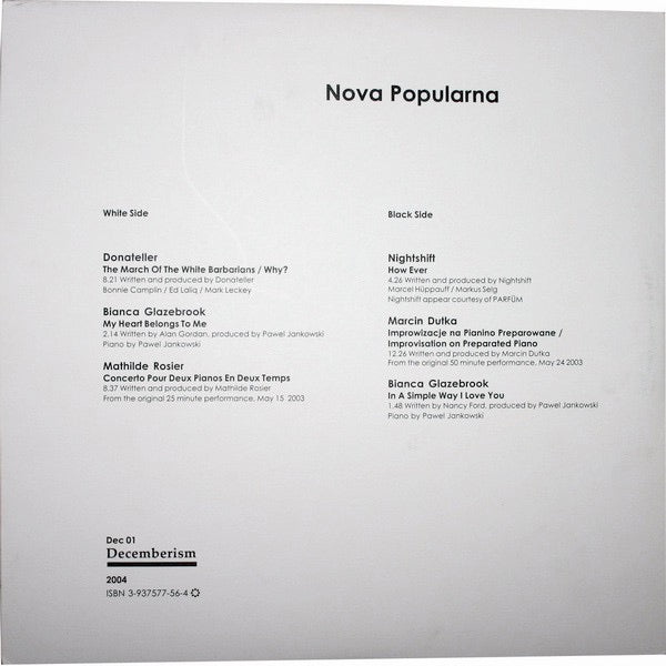 Image of Back Cover of 1414340C: LP - VARIOUS, Nova Popularna (Decemberism; Dec 01, UK 2004, Pop up Sleeve, Insert) Pop-up sleeve has been repaired with tape  VG+/VG+