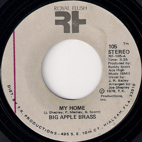 Image of Front Cover of 1454211S: 7" - BIG APPLE BRASS, My Home (Royal Flush Records; 105, US 1978)   /VG+