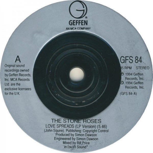 Image of Label Cover of 7" - VG+/VG+ - THE STONE ROSES, Love Spreads (Geffen Records; GFS 84, UK 1994, Picture Sleeve), ,  - 2916360C