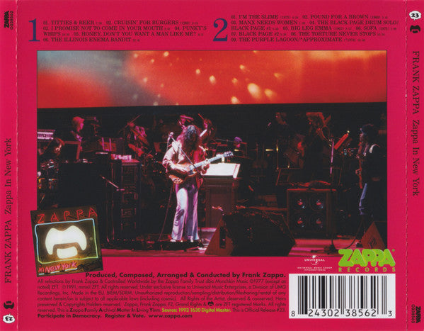 Image of Back Cover of 1454326S: 2xCD - FRANK ZAPPA, Zappa In New York (Zappa Records; 0238562, Europe )   VG+/VG