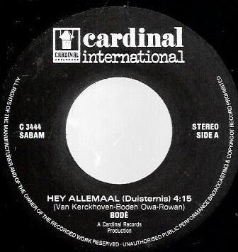 Image of Back Cover of 1454341S: 7" - BOD , Hey Allemaal / Darkness (Cardinal Records; C. 3444, Belgium , Picture Sleeve) Ringwear, small sticker mark on cover  VG/VG+