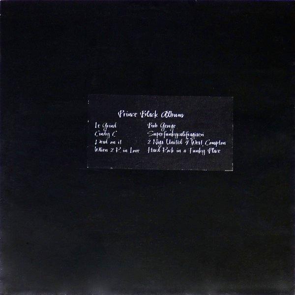 Image of Back Cover of LP - G+/VG - PRINCE, Prince   Black Album (Not On Label (Pri; WX 147,  1988, Stickered Plain Sleeve, Unofficial), Some surface tears to sleeve sticker.,  - 3516354C