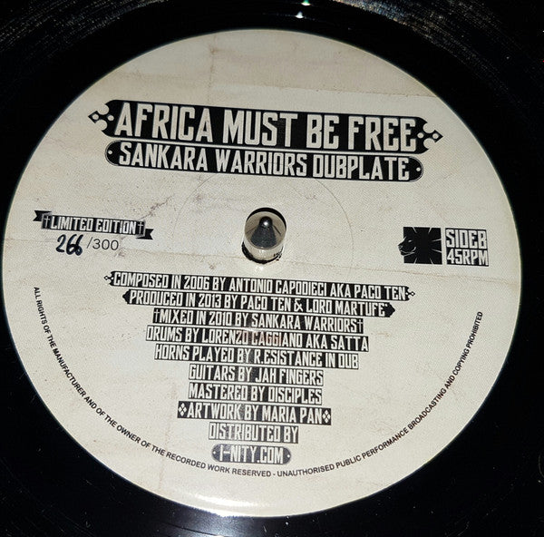 Image of Back Cover of 1454430S: 7" - SANKARA WARRIORS, Africa Must Be Free (Dubplate) (I-nity Records; INI000, Italy 2013)   /VG+