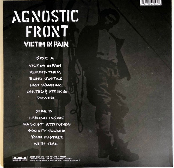 Image of Back Cover of 1414608C: LP - AGNOSTIC FRONT, Victim In Pain (Bridge Nine Records; B9R129, US 2023 Reissue, Inner, Yellow Vinyl)   VG+/VG+