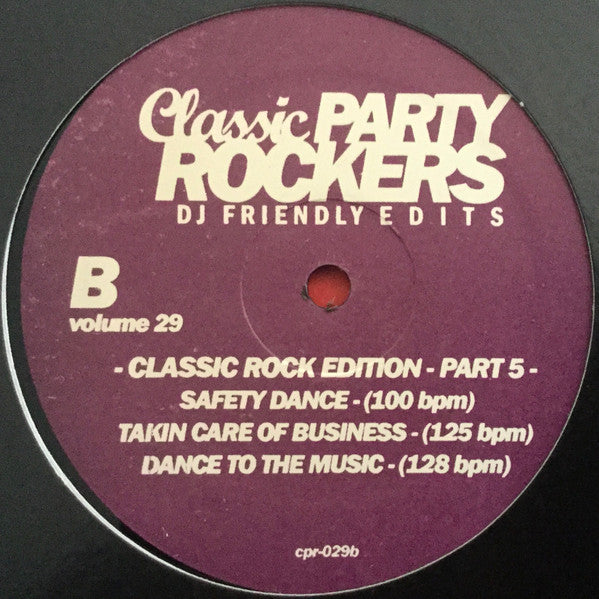 Image of Back Cover of 1424230E: 12" - VARIOUS, Classic Party Rockers Vol. 29 - Classic Rock Edition - Part 5 (Strictly Hits Vinyl Service; CPR-029, US 2006, Plain Sleeve)   /VG+