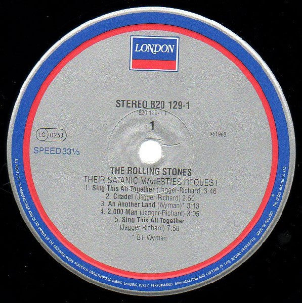 Image of Label Cover of 1524060E: LP - THE ROLLING STONES, Their Satanic Majesties Request (London Records; 820 129-1, Europe 1988)   VG+/VG