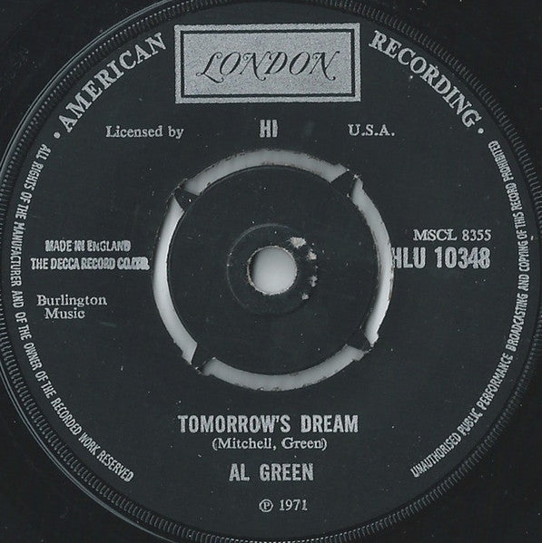 Image of Back Cover of 1514116C: 7" - AL GREEN, Let's Stay Together/ Tomorrows Dream (London Records; HLU 10348, UK 1971, Plain sleeve, 4 prong centre) Lightest of marks.  /VG+