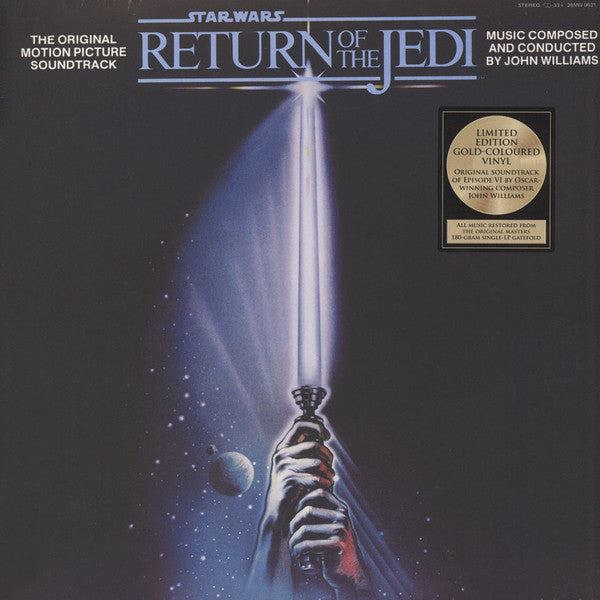 Image of Front Cover of 5014393C: LP - JOHN WILLIAMS, Star Wars / Return Of The Jedi (The Original Motion Picture Soundtrack) (RSO; 28MW 0031, Europe 2016 Reissue, Gatefold, Insert, Gold Vinyl, Limited Edition) Light crease to rear of sleeve.  VG+/EX