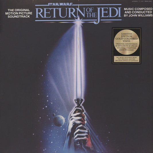 Image of Front Cover of 5014393C: LP - JOHN WILLIAMS, Star Wars / Return Of The Jedi (The Original Motion Picture Soundtrack) (RSO; 28MW 0031, Europe 2016 Reissue, Gatefold, Insert, Gold Vinyl, Limited Edition) Light crease to rear of sleeve.  VG+/EX