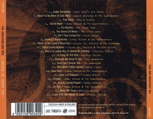 Image of Back Cover of CD - VG+/VG+ - VARIOUS ARTISTS, The Birth Of Trojan - Duke Reid Rocksteady 1967 (Trojan Records; TJACD034, UK 2002, Jewel Case), ,  - 2316463C