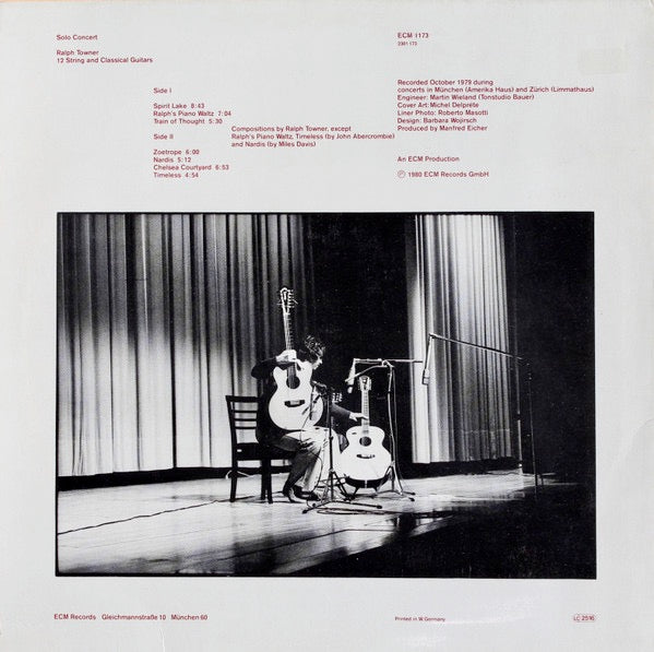 Image of Back Cover of LP - VG/VG+ - RALPH TOWNER, Solo Concert (ECM Records; ECM 1173, Germany 1980), ,  - 0946186S