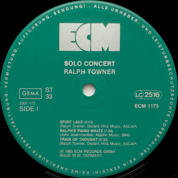 Image of Label Cover of LP - VG/VG+ - RALPH TOWNER, Solo Concert (ECM Records; ECM 1173, Germany 1980), ,  - 0946186S