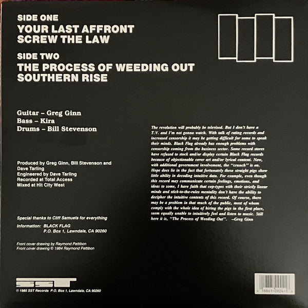 Image of Back Cover of 1524148E: 10" - BLACK FLAG, The Process Of Weeding Out (SST Records; SST 037, US 2023 Reissue, Picture Sleeve)   EX/VG+