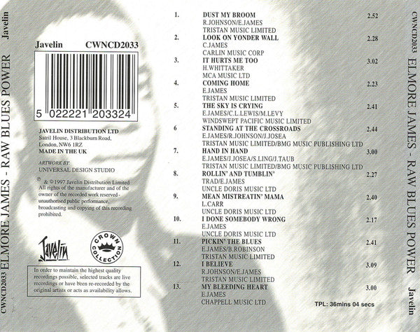 Image of Back Cover of 1554592S: CD - ELMORE JAMES, Raw Blues Power (Javelin; CWNCD2033, UK 1997)   EX/EX