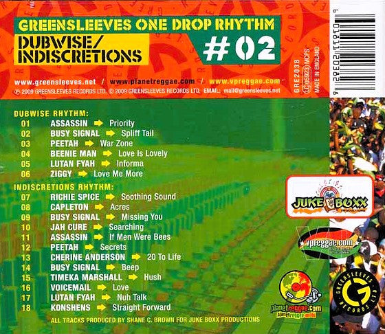 Image of Back Cover of 1554629S: CD - VARIOUS ARTISTS, Greensleeves One Drop Rhythm #02 - Dubwise & Indiscretions (Greensleeves Records; GRE 2038, UK 2009)   EX/EX