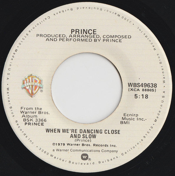 Image of Label Cover of 1524296E: 7" - PRINCE, Dirty Mind/ When We're Dancing Close And Slow (Warner Bros. Records; WBS49638, US 1980, Company Sleeve) Light marks. Light wear to company sleeve.  VG/VG