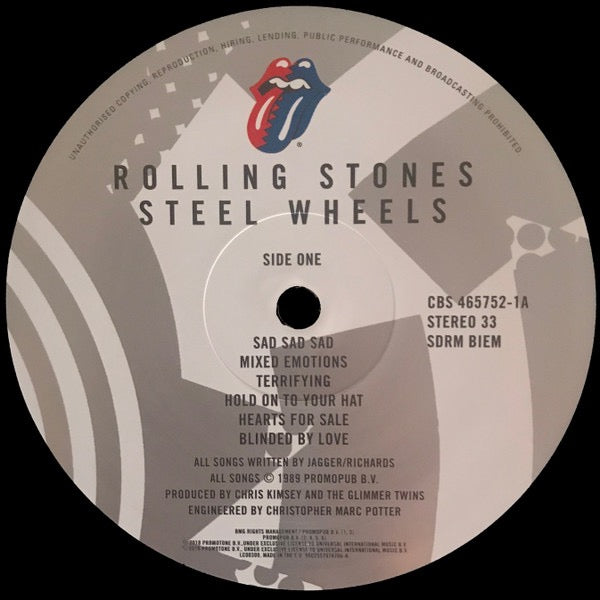 Image of Label Cover of 1514291C: LP - THE ROLLING STONES, Steel Wheels (Polydor; CBS 465752-1, Europe 2018 Reissue, Inner & Insert, 180 Gram Vinyl.)   EX/EX