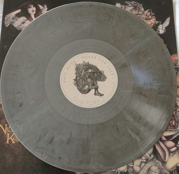 Image of Label Cover of LP - VG+/VG+ - KATE BUSH, Never For Ever (Fish People ; 5057998201013, US 2023 Reissue, Gatefold, 180 Gram Solid Silver / Black Mix [Blade Bullet] Vinyl, with Obi), ,  - 4346369S
