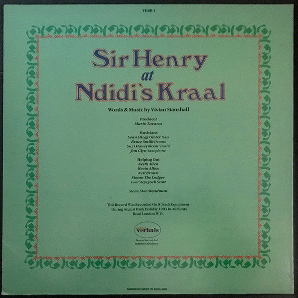 Image of Back Cover of LP - VG/VG - VIVIAN STANSHALL, Sir Henry At Ndidi's Kraal (Demon Verbals; VERB 1, UK 1984), ,  - 2016109C