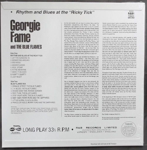 Image of Back Cover of 1514347C: LP - GEORGIE FAME, Rhythm And Blues At The Ricky Tick (Rhythm & Blues Records; R&B 1, UK 2014, Laminated Flipback Sleeve, Mono) Sleeve has wear at corners, some creases, a pinched top edge. Sticker glue on front  VG/VG