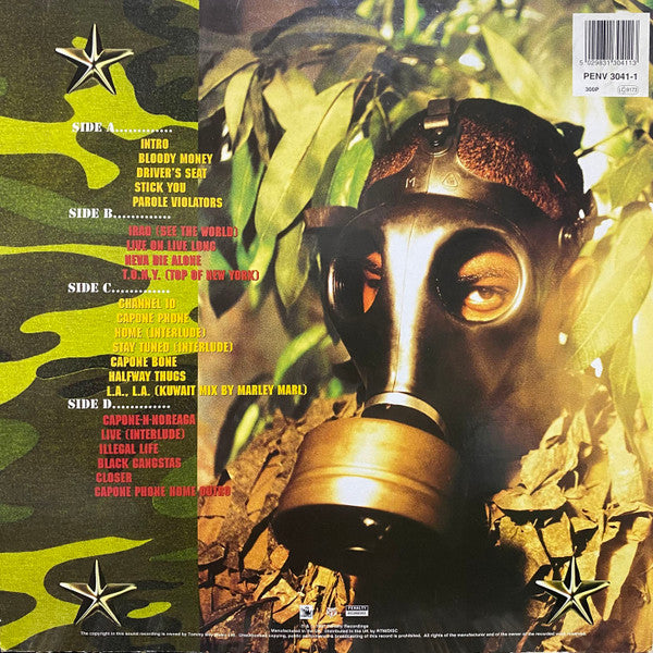 Image of Back Cover of 4915007C: 2xLP - CAPONE N NOREAGA, The War Report (Penalty; PENV3041, UK 1997, Picture Sleeve, 2 Inners) Light marks and storage marks on disc. Sleeve is creased in bottom left corner.  VG/VG