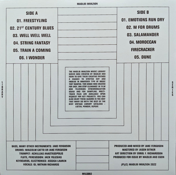 Image of Back Cover of 4344249C: LP - JAKE FERGUSON FEATURING MALCOM CATTO (HELIOCENTRICS), Emotions Run Dry (Madlib Invazion; MILS002, US 2023, Picture Sleeve) Opened Instore  EX/EX