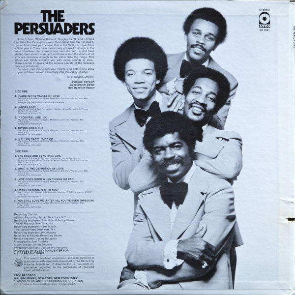 Image of Back Cover of 2244303S: LP - THE PERSUADERS, The Persuaders (ATCO Records; SD 7021, US 1973, Pasteback Sleeve, Company Inner, Presswell Pressing) Cut-out (Notched)  VG/VG+