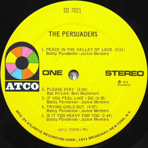 Image of Label Cover of 2244303S: LP - THE PERSUADERS, The Persuaders (ATCO Records; SD 7021, US 1973, Pasteback Sleeve, Company Inner, Presswell Pressing) Cut-out (Notched)  VG/VG+