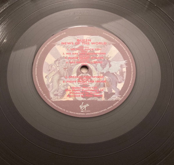Image of Label Cover of LP - EX/VG+ - QUEEN, News Of The World (Virgin EMI Records; 00602547202727, Europe 2015 Reissue, Gatefold, Inner, Half-Speed Mastered), Still In Opened Shrinkwrap With Hype Sticker,  - 3616157C