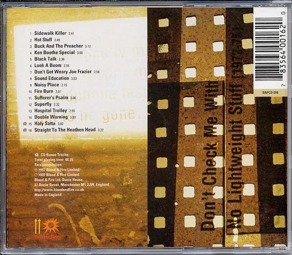 Image of Back Cover of CD - VG+/VG+ - I-ROY, Don't Check Me With No Lightweight Stuff [1972-75] (Blood & Fire; BAFCD 016, UK 1997, Jewel Case), ,  - 2536309E