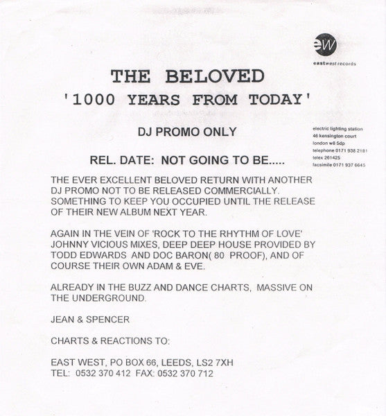 Image of Label Cover of 3825460E: 12" EP - THE BELOVED, 1000 Years From Today (EastWest; SAM 1464, UK 1995)   /VG