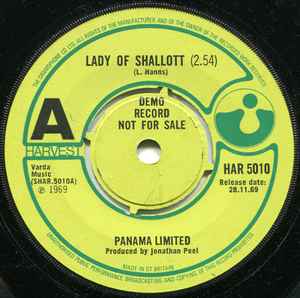 Image of Label Cover of 2414299C: 7" - PANAMA LIMITED, Lady Of Shallott/ Future Blues (Harvest; HAR 5010, UK 1969, Promo, Plain sleeve) Light marks only, writing on one label.  /G+