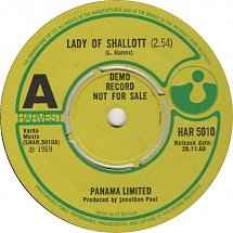 Image of Front Cover of 2414299C: 7" - PANAMA LIMITED, Lady Of Shallott/ Future Blues (Harvest; HAR 5010, UK 1969, Promo, Plain sleeve) Light marks only, writing on one label.  /G+