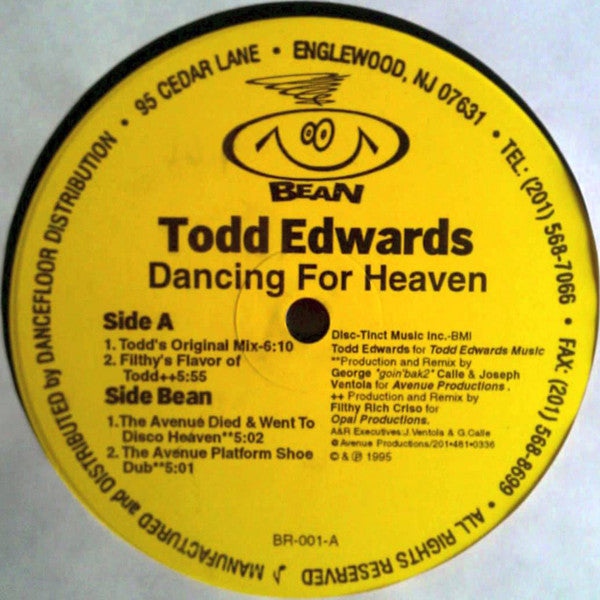 Image of Front Cover of 12" - /G+ - TODD EDWARDS, Dancing For Heaven (Bean; BR-001, US 1995), ,  - 4016072C