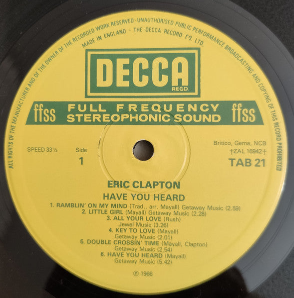 Image of Label Cover of 2714388C: LP - ERIC CLAPTON FEATURED WITH JOHN MAYALL'S BLUESBREAKERS, Steppin' Out (Decca; TAB 21, UK 1980s) Light marks, Spine and edge wear  VG/VG