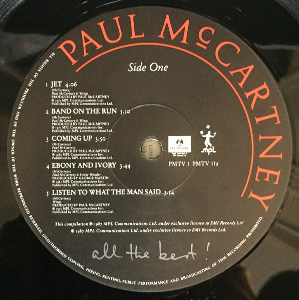 Image of Label Cover of 2xLP - VG/VG - PAUL MCCARTNEY, All The Best! (Parlophone; PMTV 1, UK 1987, Gatefold, 2 Inners, 7485081-A2/B1 Matrix Disc 1, 7485091-A2/B1 Matrix Disc 2), Strong VG,  - 2226098E