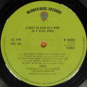Image of Label Cover of LP - VG/VG - FACES, A Nod's As Good As A Wink...To A Blind Horse (WB Green; K 56006, UK 1971, No Poster, Larger Photos On Front And Back Sleeves), Edge Wear,  - 2926149E