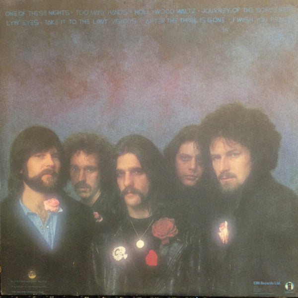 Image of Back Cover of LP - VG/VG - EAGLES, One Of These Nights (Asylum Records; SYLA 8759, UK 1975, Embossed Sleeve, Inner, RJL pressing (both sides), UK sleeve + UK vinyl), ,  - 4326117E