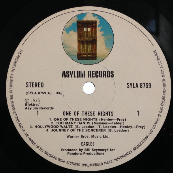Image of Label Cover of LP - VG/VG - EAGLES, One Of These Nights (Asylum Records; SYLA 8759, UK 1975, Embossed Sleeve, Inner, RJL pressing (both sides), UK sleeve + UK vinyl), ,  - 4326117E